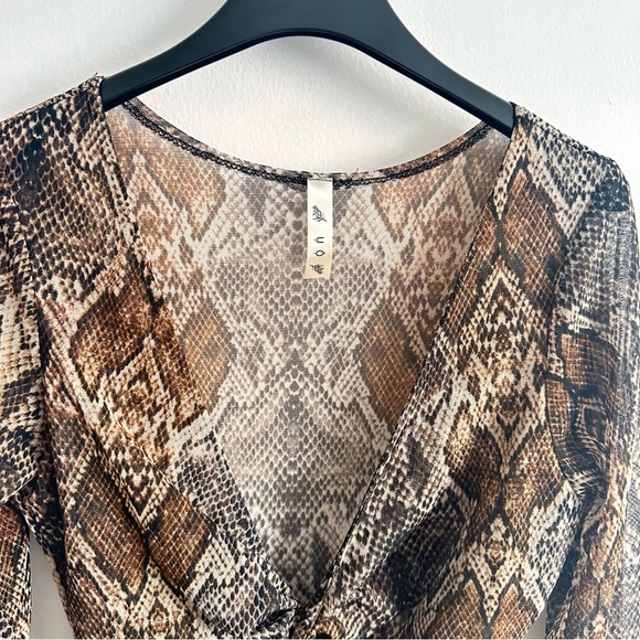 Brown Tan Long Sleeve Wrap Bodycon Dress - Picture 3 of 8